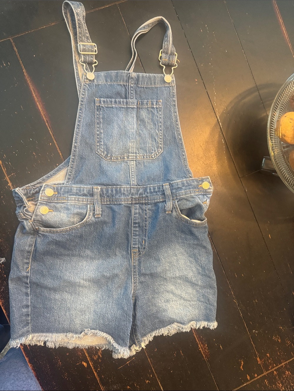 Cat & Jack Blue Denim Short Overalls with Frayed Hem